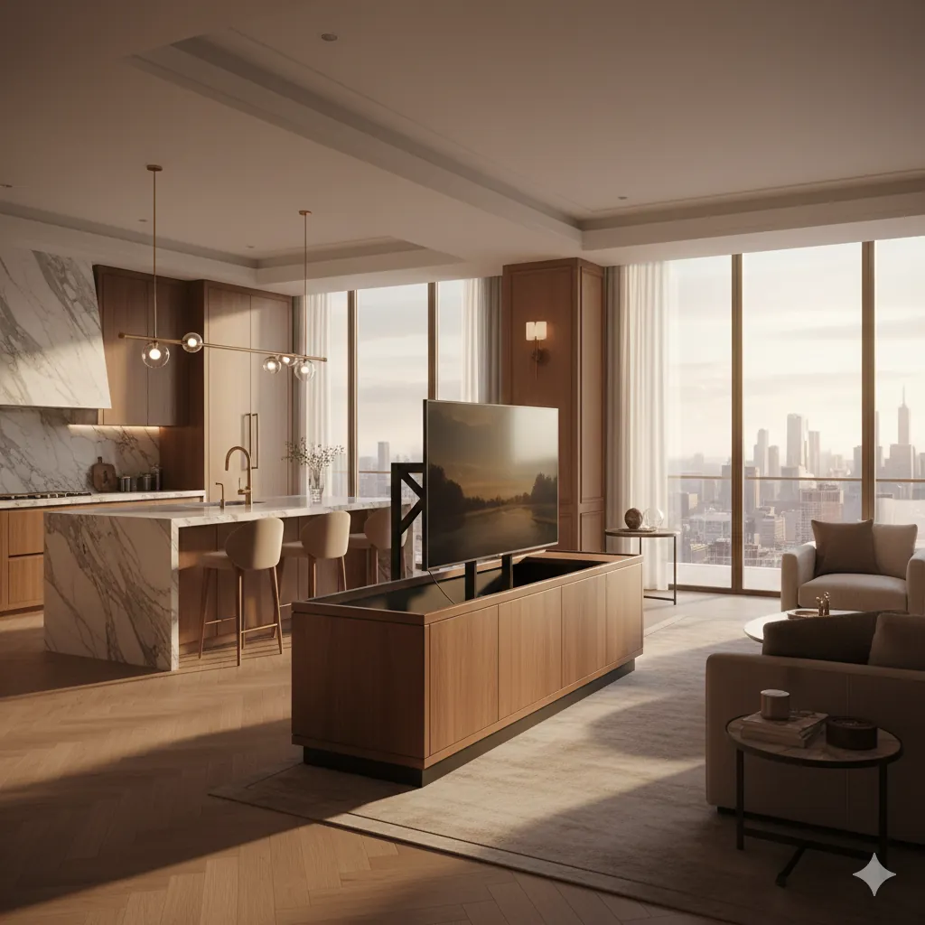 Automatic Rotating TV Lift in Luxury Interior